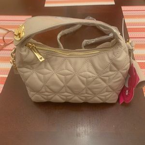 NWT Betsey Johnson Crossbody Quilted Bag w/ Hand strap & Removable Pouch. Grey